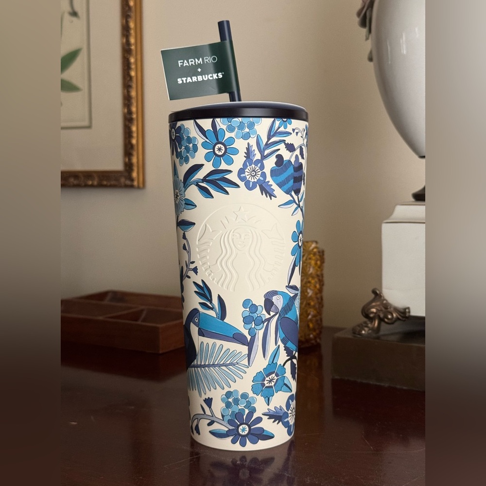 Farm Rio + Starbucks limited edition blue/white floral tumbler. NLA